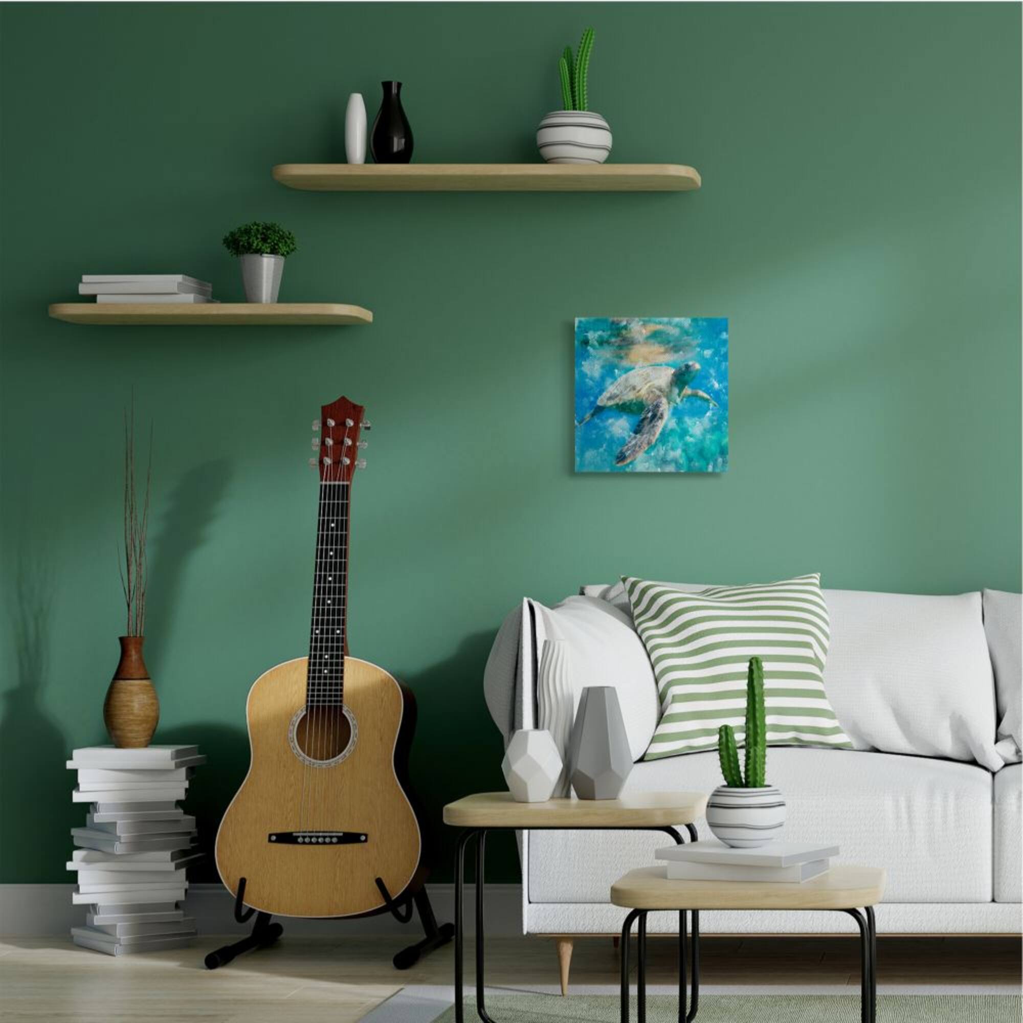 Stupell Industries Swimming Sea Turtle Aquatic Reptile Design Canvas Wall Art